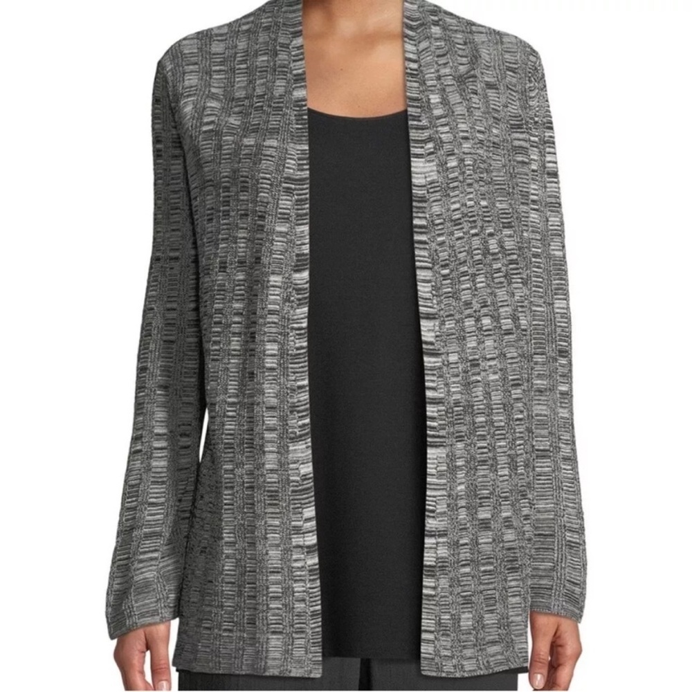 Eileen Fisher Silk Organic Linen Blend Lightweight Open Front Cardigan
